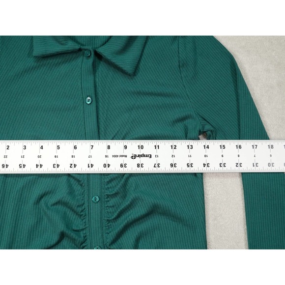 Abercrombie Fitch Womens Green Shirt Dress Solid Ribbed Buttons Long Sleeve S - Picture 5 of 13